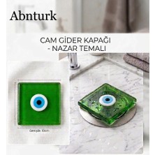 Abnturk Nazar Boncuklu Yeşil Renk Cam Gider Kapağı Koku Böcek Önleyici Dekoratif Gider Kapağı Süsü 10X10CM 1,5cm Kalınlık