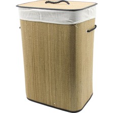 Tri Stax Dikdörtgen Hasır - Ahşap Kirli Çamaşır Sepeti 42X32X60CM Seyyar Kapaklı Içi Bezli Ip Kulplu