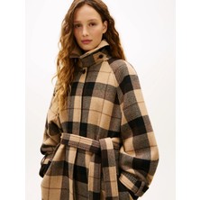 Tommy Hilfiger Kadın Kahverengi Tommy Hilfiger Wool Check Belted Rl, 0m7 Kahverengi Kadın Kaban