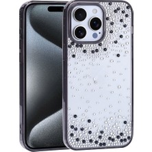 Roketcim iPhone 15 Pro Max Kılıf Airbag Tasarımlı Damla Taşlı Şeffaf Pera Silikon Kapak