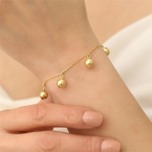 Nox Jewelry 925 Ayar Gümüş 14 Ayar Altın Kaplama Sallantılı Top Detaylı Zincir Bileklik - CB00114