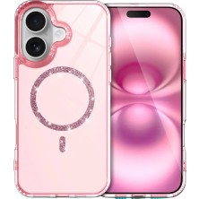 Iphone 16 Plus Kılıf Kamera Çerçeveli Simli Magsafe Özellikli Şık Live Kapak
