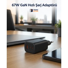 teknokutum Tekno Kutum 67W Gan Hızlı Şarj Adaptörü 3 Portlu Usb-A ve Type-C Hızlı Şarj Cihazı