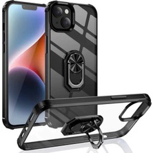 iPhone 14 Plus Kılıf Sert Silikon Dayanıklı Şeffaf Renkli Yüzüklü Mola Kapak