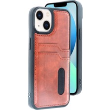 Aesco Apple iPhone 15 Sara Kartvizitli Deri Kılıf - Taba