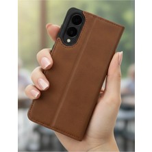 Galaxy S25 Edge Kılıf Kamera Korumalı Deri Kartlıklı Cüzdan Sara Kapak