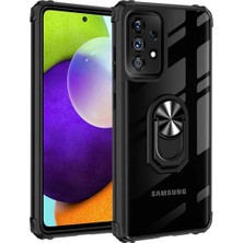 Galaxy A72 Kılıf Sert Silikon Dayanıklı Şeffaf Renkli Yüzüklü Mola Kapak