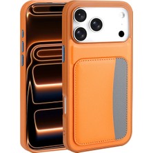 iPhone 17 Pro Max Kılıf Kartlıklı Suni Deri Yüksek Koruma Silikon Kenarlı Lüks Kapak