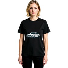 PayBuy Kadın Klasik Spor Otomobil Çizgi Sanat Baskılı Kısa Kollu Rahat Kesim Tişört Günlük Modern Şık Zarif