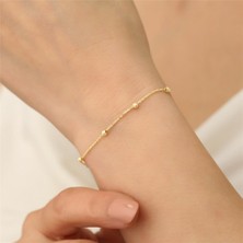 Nox Jewelry 925 Ayar Gümüş 14 Ayar Altın Kaplama Dorika Top Detaylı İstasyon Zincir Bileklik - CB00113
