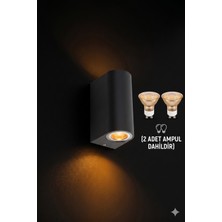 Ledx Amber Ledli Siyah Kasa Çift Yönlü Dekoratif Aplik Bahçe Balkon Salon Teras Kamelya Apliği, GU10 Ampul Dahil 220V