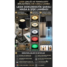 Ledx Dokunmatik Şarjlı Masa Lambası ve Şişe Lambası - 5 Renk LED & 7 Işık Modu, 40 cm Kablosuz Gece Lambası,mantar Dekoratif Masa Lambası