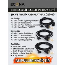 Econa 3 Adet Seyyar Fişli Kablo E27 Duylu Rondelalı Anahtarlı Kablo 2 Metre Siyah Arapuarlı Abajur Kablosu | Tak Çalıştır 220V | Avize, Sarkıt ve Kamp Aydınlatma Uyumlu