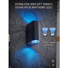Ledx Mavi Spot Lamba Ledli Siyah Kasa Çift Yönlü Dekoratif Aplik Bahçe Balkon Salon Teras Kamelya Apliği, GU10 Ampul Dahil 220V