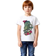 PayBuy Çocuk Tişört Müzik Temalı Dinozor Baskısı Gitar Çalan Karakterli Rahat Kesim Günlük Modern Şık Zarif
