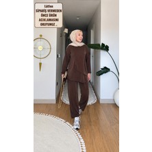 Esra Butik Lacivert & Açık Kahve Asimetrik Kesim Ince Pike Kumaş Ikili Takım – Modern ve Rahat Şıklık