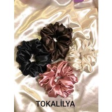 Kadın 4lü Çapı 15 cm Saten Saç Lastik Simit Scrunçhie Toka Seti