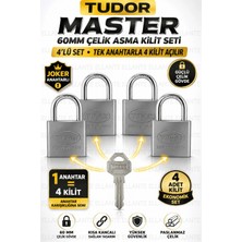 Ellante Master 4'lü 60 mm Joker Anahtarlı Çelik Asma Kilit Seti - Tek Anahtarla 4 Kilit Açılır - Kısa Kancalı Gri
