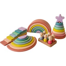 Tiny Wood Montessori Waldorf Pastel Ahşap Gökkuşağı Açık Uçlu Oyun Seti 5 Parça
