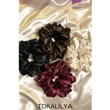 Kadın 4lü Çapı 15 cm Saten Saç Lastik Simit Scrunçhie Toka Seti