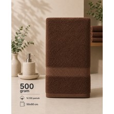 %100 Pamuk 50X90 Ara Bordür Kahverengi Yüz Havlusu 500 Gram
