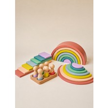 Tiny Wood Montessori Waldorf 7 Parçalı Pastel Ahşap Gökkuşağı Açık Uçlu Oyun Seti