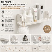 Mersi Shop Fil Desenli Yapışkanlı Duvar Rafı Çok Amaçlı Banyo Mutfak Organizeri Delmeden Montajlı Raf