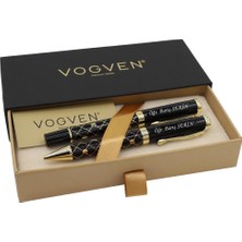 Vogven Marka Isme Özel Baklava Desenli Roller ve Tükenmez Kalem Seti