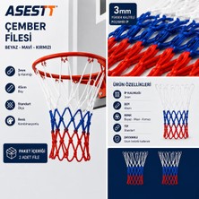 ASESTT Basketbol Çember Filesi 2 Adet 3 mm 45 cm Beyaz Mavi Kırmızı Standart Model