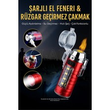 Ellante Çok Fonksiyonlu Şarjlı LED El Feneri & Rüzgar Geçirmez Elektrikli Çakmak