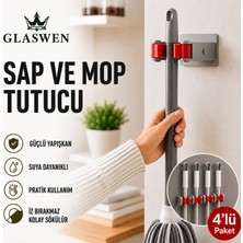 Glaswen 4 Adet Paspas Süpürge Fırça ve Mop Askısı Sap Tutucu Mutfak Banyo Askı Yapışkanlı Düzenleyici Askılık