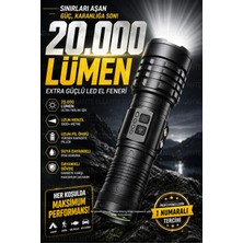 Ellante 20.000 Lümen Süper Güçlü El Feneri | Şarj Edilebilir Uzun Menzil LED Fener Güçlü Aydınlatma