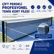 ASESTT Çift Perdeli Profesyonel Tenis Kort Filesi 12,72X1,07 M 4 mm Siyah Polietilen 4x4 cm Göz Aralıklı 6 mm Çelik Halatlı