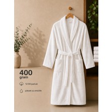 %100 Pamuk Unisex Bornoz Beyaz 400 Gram