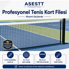 ASESTT Profesyonel Tenis Kort Filesi 12,72X1,07 M 4 mm Siyah Polietilen 4x4 cm Göz Aralıklı 6 mm Çelik Halatlı