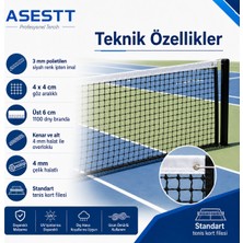 ASESTT Standart Tenis Kort Filesi 12,72X1,07 M 3 mm Siyah Polietilen 4x4 cm Göz Aralıklı Çelik Halatlı