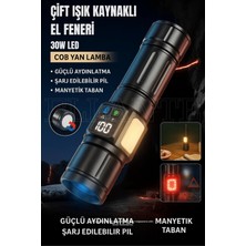 Ellante Çift Işık Kaynaklı, Manyetik Tabanlı, Şarj Edilebilir Profesyonel LED El Feneri 7500 Lümen