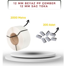 Dalpak Ambalaj 12 mm Beyaz Pp Çember ( Polipropilen ) Makine Çemberi ( Koli Kapama , Koli Koruma Çemberi ) + 200 Adet Sac Toka