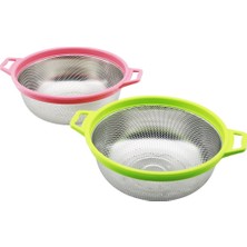 Go İthalat 27CM Renkli Plastik Çerçeve - Kulplu Çelik Sepet Metal Süzgeç (5297)
