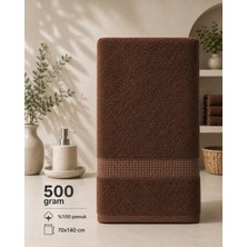 %100 Pamuk 70X140 Ara Bordür  Banyo ve Vücut Havlusu Kahverengi 500 Gram