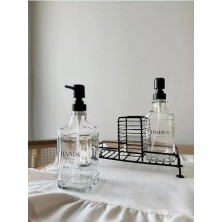 Canarino 2’li Metal Standlı Cam Sıvı Sabun ve Sabunluk 500 ml Siyah