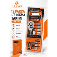 Ellante 12 Parça 1/2" Lokma Takımı | Cr-V Çelik Cırcırlı Kol | Oto, Motosiklet ve Ev Tamiri Için Profesyonel Set