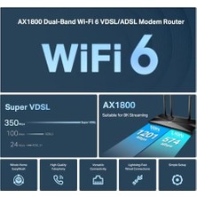 Canarino VX1800V, AX1800 Mbps Çift Bantlı Fiber Destekli Wi-Fi 6 Vdsl/adsl Modem Router, 4 Gigabit Lan Portları + 1 USB 2.0 Port, Mu-Mımo, Super Vdsl, Tether Uygulaması ile Kolay Kurulum
