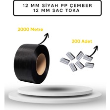 Dalpak Ambalaj 12 mm Siyah Pp Çember ( Polipropilen ) Makine Çemberi ( Koli Kapama , Koli Koruma Çemberi ) + 200 Adet Sac Toka