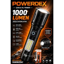 Ellante Şarjlı El Feneri 1000 Lümen 4000 Mah Bataryalı Type-C Şarjlı Yan LED Kamp Tamir Acil Durum Feneri PD-2007