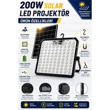 Ellante 200W Solar LED Projektör USB Şarjlı Powerbank Özellikli Güneş Enerjili Taşınabilir Kamp Bahçe Garaj Acil Durum Aydınlatma Lambası