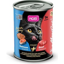 Hobi Maxicat Mixed Somon ve Dana Etli Kedi Konservesi 400 gr | Gerçek Et Parçacıklı, Vitamin Destekli