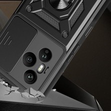 Canarino Honor 400 Pro ile Uyumlu Kılıfı Silikon Stand Yüzüklü Araç Tutucu Mıknatıslı Darbe ve Kamera Korumalı Tank Sürgülü Kapak Siyah