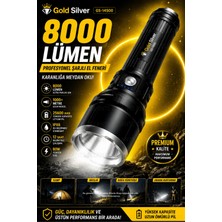 Ellante Şarjlı El Feneri 8000 Lümen Uzun Menzil Li-Ion Bataryalı Su Geçirmez Taşıma Çantalı Profesyonel LED Fener Seti GS-14500