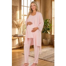 Lohussa Yeni Sezon Pudra Kısa Kol Fisto Keten Detaylı Tasarım Yazlık Hamile Lohusa Sabahlık Pijama Takım Set